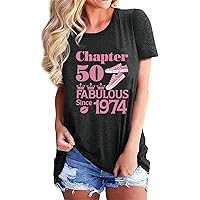 50th Birthday Gift for Women Vintage 1974 Shirt Letter Print Retro Party Tops Casual Short Sleeve Tee