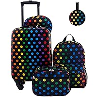Travelers Club 5 Piece Kids' Luggage Set, Black Polkadot