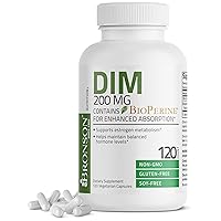 DIM Supplement 200 mg Diindolymethane with BioPerine for Enhanced Absorption, Estrogen Metabolism & Maintains Balanced Hormone Levels, 120 Vegetarian Capsules