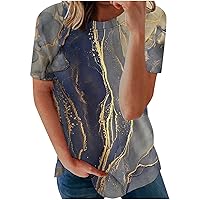 Womens Crew Neck Tshirts Loose Casual Summer Gradient Tops Loose Fit Short Sleeve Pullover Blouses Lightweight Tunic Tees
