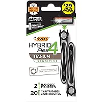 BIC Flex 4 Hybrid Men's 4-Blade Disposable Razor, 2 Handles and 20 Cartridges, Smooth and Close Shave