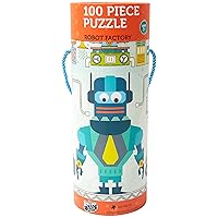 100 Piece Puzzle – Robot Factory - Kid's Robot Factory Puzzle Set - Children's Play Puzzle Robot Theme - 100 Piece Child Puzzle - Tube Packaging with Rope
