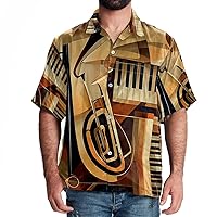 Hawaiian Shirts for Men, Men's Casual Button-Down Shirts, Tropical Shirts for Men, Retro Music Little Tiqin Piano Piano