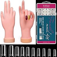 krofaue 2 Pack Practice Nail Tips Art Trainer Training Right Hands - 500PCS Clear False Nails Tips Half Cover Lady French Style Acrylic Artificial Tip Manicure with Box of 10 Sizes