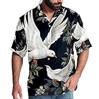 White Peace Dove Men Casual Button Down Shirts Short Sleeve