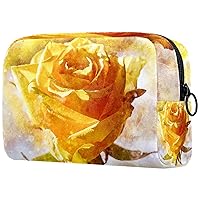 Cosmetic Bag Yellow Rose Watercolor Oxford Cloth Cosmetic Bags Beautiful Kind Makeup Bag Personalized Purse Pouch For Women Girl Teacher Gift 7.3x3x5.1in