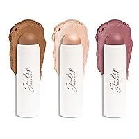 Julep Skip The Brush Cream to Powder Blush Stick Trio - Blendable and Buildable Color - 2-in-1 Blush and Lip Makeup Stick, Neutral Bronze, Sheer Glow, Muted Mauve