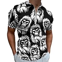 Bigfoot Sasquatch Face Men's Zippered Polo Shirts Short Sleeve Golf T-Shirt Regular Fit Casual Tees