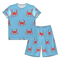 Boy's Summer Shorts Sets Red Crab Blue Hawaiian Shirt Sets Kids Button Down Short Shirt & Pants 2 Pcs XS