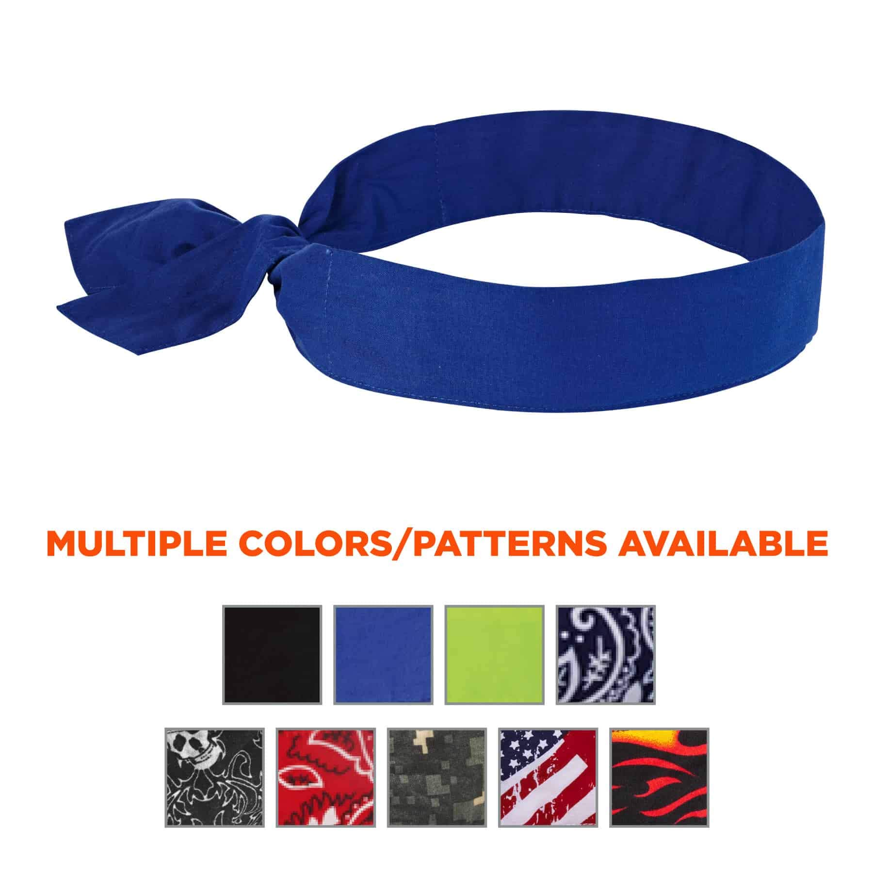 Ergodyne Chill Its 6700 Cooling Bandana, Evaporative Polymer Crystals for Cooling Relief, Tie for Adjustable Fit, Blue