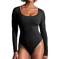 Ewedoos Long Sleeve Bodysuits for Women Scoop Neck Bodysuit Womens Soft Double Lined Body Suit Tops