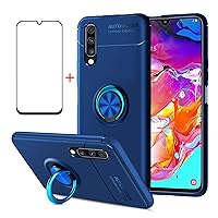 for Samsung A70 Case Screen Protector Compatible for Samsung Galaxy A70 Cover [with Tempered Glass Free] Carbon Fiber Silicone Bracket Phone Holder Shockproof Cases 6.7