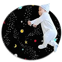 Round Rug Universe Planet Baby Play Gym Mat Playmat Activity Gym Floor Mat for Toddler Kids Soft Sleeping Mat 31.5x31.5 inches
