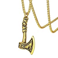 FaithHeart Axe Necklace Gold Plated Stainless Steel Norse Viking Axe Pendant Neck Charms for Male Vintage Howling Wolf Neck Charms