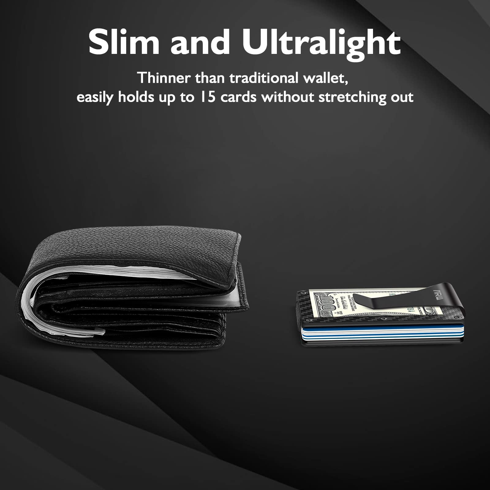 Minimalist Wallet for Men, ARW Metal Money Clip Wallet, RFID Blocking Aluminum Slim Cash Credit Card Holder