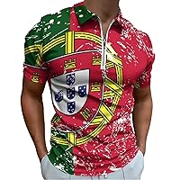 Portugal Retro Flag Men’s Polo Shirt Casual Short Sleeve T Shirt Slim Fit Golf Polo Shirts