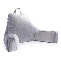 LINENSPA Reading Pillow with Shredded Memory Foam- Back Pillow for Sitting in Bed, Reading, Gaming, Watching TV – Bed Chair Pillow with Arms X-Large, Dorm Room Essentials, Stone