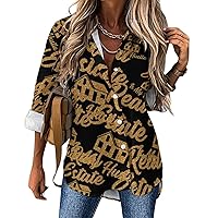 Real Estate is My Hustle Casual Irregular Hem Shirt for Women Long Sleeve Blouse Tops Button Down V Neck Tees