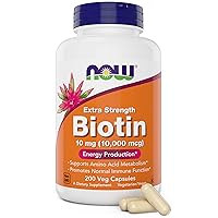 Foods Extra Strength Biotin 10000mcg / 10 mg - 200 Count - Hair, Skin, Nail - Supplement for Men and Women - B7 Vitamin - Vegetarian, Vegan, Non-GMO