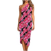 One Shoulder Dresses for Women Summer Sleeveless Sexy Cutout Wrap Dress Casual Slit Ruched Bodycon Mini Party Cocktail Dress