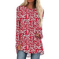Valentine's Day Shirt for Women, Women's Fashion Casual T-Shirt Gradient Print Long Sleeve Round Neck Round Neck Top
