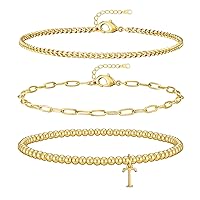 doubgood Gold Bracelets for Women Initial Bracelet Dainty Gold Bracelet Stack Gold Beaded Bracelets with A-Z Letter Charm 14K Gold Plated Bracelet Sets Non Tarnish Jewelry Gifts for Women Girls Teen