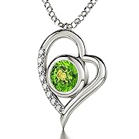 Leo Heart Necklace Simulated August Birthstone Zodiac Pendant for Birthdays 23rd July to 22nd August Pure Gold Inscribed on Peridot-Green-Colored Cubic Zirconia, 18