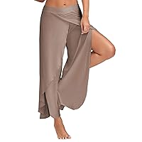 Andongnywell Clearance Women High Waist Loose Comfy Pants Wide Leg Palazzo Pants with Chic Split Design Trousers