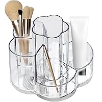 360° Rotating Makeup Organiser, Clear Makeup Brush Holder with 6 Compartments, 4.7x5.9 Cosmetics Organiser for Dresser, Bedroom, Bathroom, Vanity Organizer