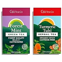 Gya Tea Co Forest Mint Green Tea & Turmeric Tulsi Herbal Tea Set - Natural Loose Leaf Tea with No Artificial Ingredients - Brew As Hot Or Iced Tea