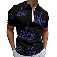 Frence Paris Mens Polo Shirts Quick Dry Short Sleeve Zippered Workout T Shirt Tee Top