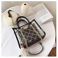 Women's Handbag, Lingge Chain Bag Shoulder Sling Portable Transparent Female Bag Two-Piece Mother Bag 2019 Summer New Simple Leisure (Color: Black)