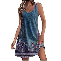 Sundresses for Women Casual Sleeveless Boho Floral Print Country Tank Dresses with Pockets 2024 Summer Trendy Clothing