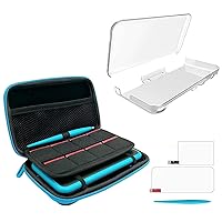 FYOUNG Crystal Clear Case for New Nintendo 2DS XL and for New Nintendo 2DS XL with Stylus,2 Screen Protector Film and 8 pcs Game Card Cases