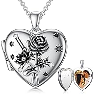 Heart Birth Flowers Zodiac Locket Necklace That Holds Picture Sterling Silver Personalized Various Months Constellation Photo Locket Gift for Loved Ones' Birthday Lucky Horoscope