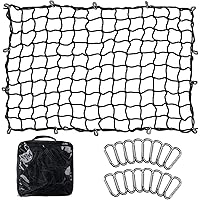Seven Sparta 5’ x 7’ Bungee Cargo Net Stretches to 10' x 14' for Truck Bed, Pickup Bed, Trailer, Trunk, SUV with 16 Bonus D Clip Carabiners Car Organizer Net for Large Loads (Black)