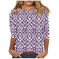 Plus Size Tops for Women Cute Floral Graphic Tee 3/4 Length Sleeve Crewneck Tunic Pullover Summer Trendy Casual Ladies Tshirt