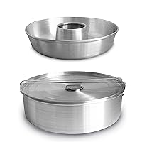Aluminum Ring Cake Pan (9.5 in) and Flan Mold with Lid - Oversized XL (10.5 x 3.2 in)