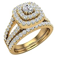 Cushion Shape Wedding Rings Set Diamond Bridal Sets Double Halo Style 1.10 ctw