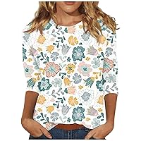 Shirts for Women Dressy Casual Three Quarter Length Sleeve Tee Blouses Crewneck Sexy Floral Women's Tops T-Shirt