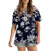 JYJXFD Womens Summer Tops 2024 Ethnic Floral Print Tshirt Casual Crew Neck Short Sleeve Tunic Tops