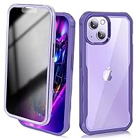 Privacy Case Compatible for iPhone 14/iPhone 13, Full-Body Case Clear Anti-Peeping Bumper Case with Built-in 9H Tempered Glass Screen Protector Shockproof Anti Spy Phone Case Cover 6.1 Inch, Purple