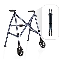 Able Life Space Saver Walker Short, Junior Lightweight and Foldable Rolling Walker for Adults, Seniors, and Elderly, Petite Walker with 6-inch Wheels and Ski Glides for Mobility Support, Cobalt Blue