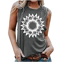 Womens Sleeveless Tank Tops Summer Casual Loose Fit Shirts Cute Sunflower Graphic Tees Lightweight Crewneck Blouses