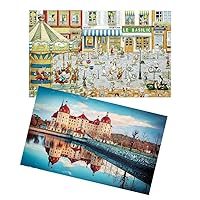Two Plastic Jigsaw Puzzles Bundle - 1000 Piece - Smart - Cat's Paradise and 1000 Piece - Moritzburg Castle, Germany [H1022+H2174]