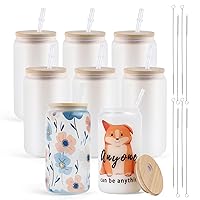 HTVRONT 8 PCS Sublimation Glass Cups Frosted -16oz Sublimation Glass Tumbler with Bamboo Lid - Sublimation Blanks for Painting, Sublimation and HTV Vinyl Crafts