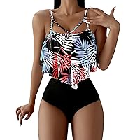 Bathing Suit Skirt Bottoms for Women Swimsuit Waisted Print Leaf Bra Set High Filled Women's Swimwears