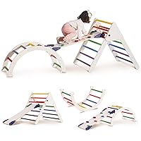 5 in 1 Pikler Triangle Set, Foldable Climbing Triangle Ladder with Arch and Ramp.Wooden Montessori Climbing Set, Indoor Climbing Toys for Kids 2-6 Years