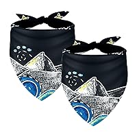 Adjustable Dog Bandanas 2 Pieces, Creative Hand Drawn Paper Boat at Sea Soft Kerchief for Pet Daily Wear, Drool Bibs Kerchief Scarves, Holiday Cat Collar, Pet Supplies