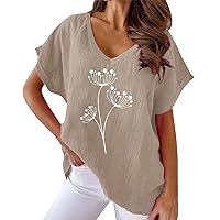 Women's Short Sleeved Flower Print V Neck Loose Casual T Shirt Womens Tank Tops Loose fit v Neck